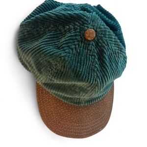 Vintage Granola Green corduroy and leather baseball cap 🥑